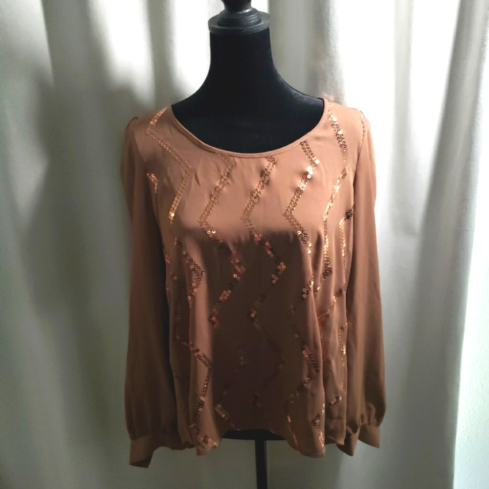 blu pepper - Sequin Brown Blouse